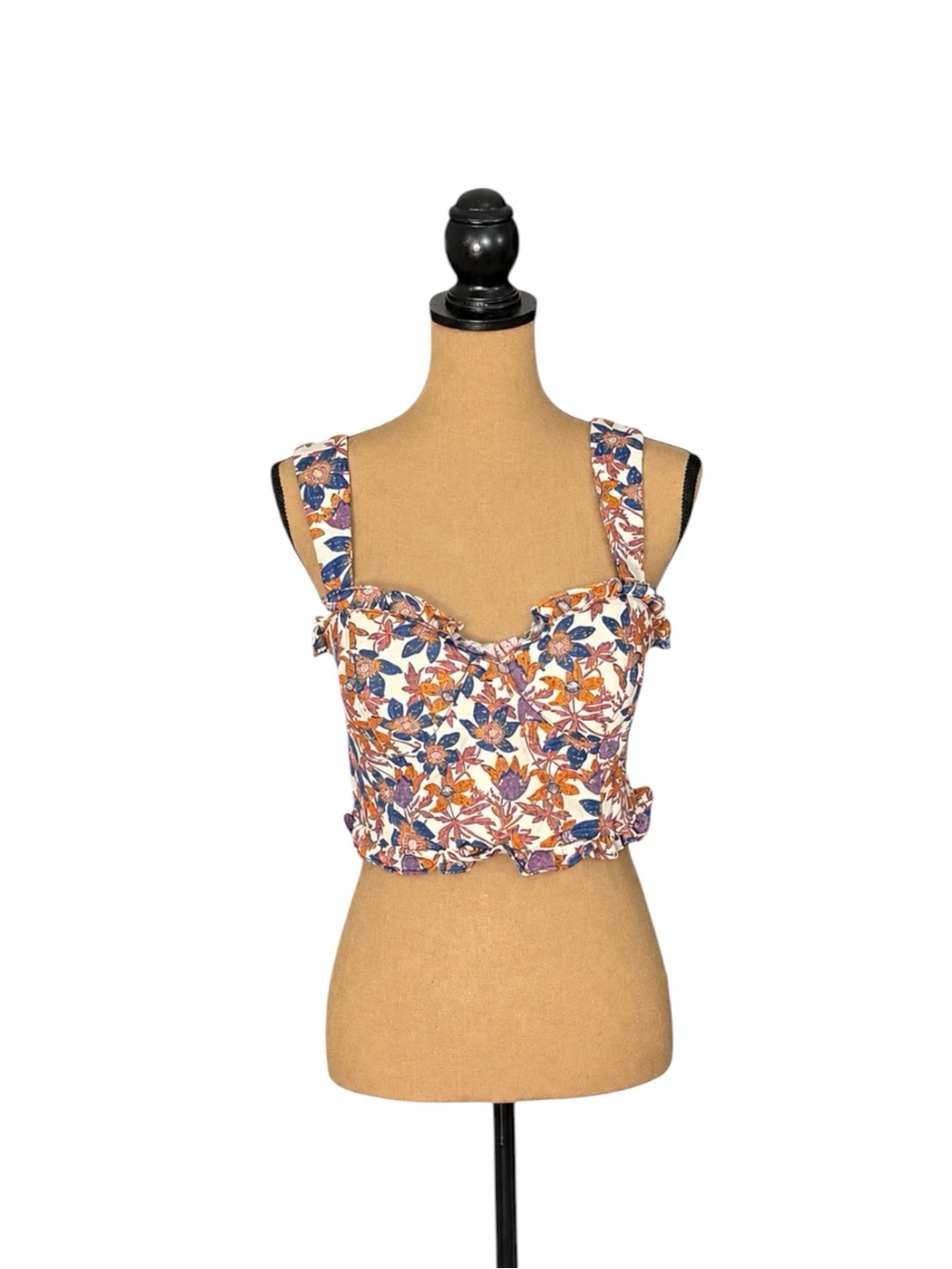 Anthropologie Sachin & Babi Floral Jacquard Crop Bustier Top M Corset Ruffle